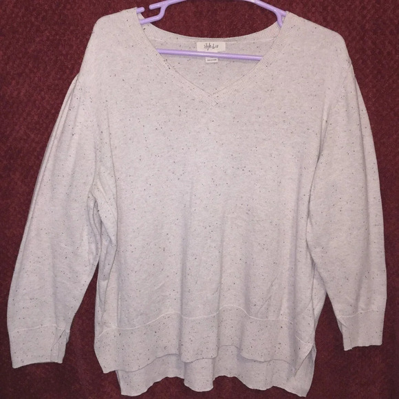 Style & CO Cream Sand Cotton XL sweater Ribbed open cuff - Picture 1 of 10